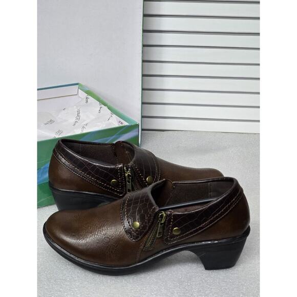 EASY STREET Womens Comfort Wave Zip Up Side 2" Heel DARCY Size 8 W Brown NEW - Picture 1 of 6